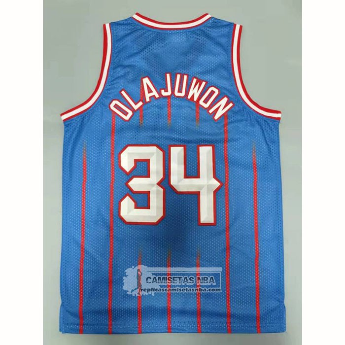 Camiseta Houston Rockets Hakeem Olajuwon NO 34 Mitchell & Ness 1996-97 Azul